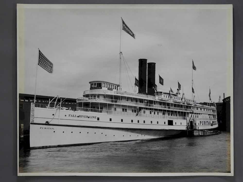 Appraisal: LG Black White Photograph of Steamer Puritan United States Early