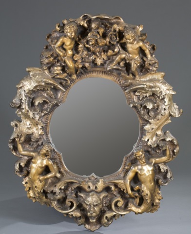 Appraisal: Neptune Motif Gold Painted Mirror Fiberglass with metal frame L