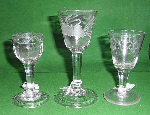 Appraisal: A DRINKING GLASS with etched round funnel bowl inscribed and