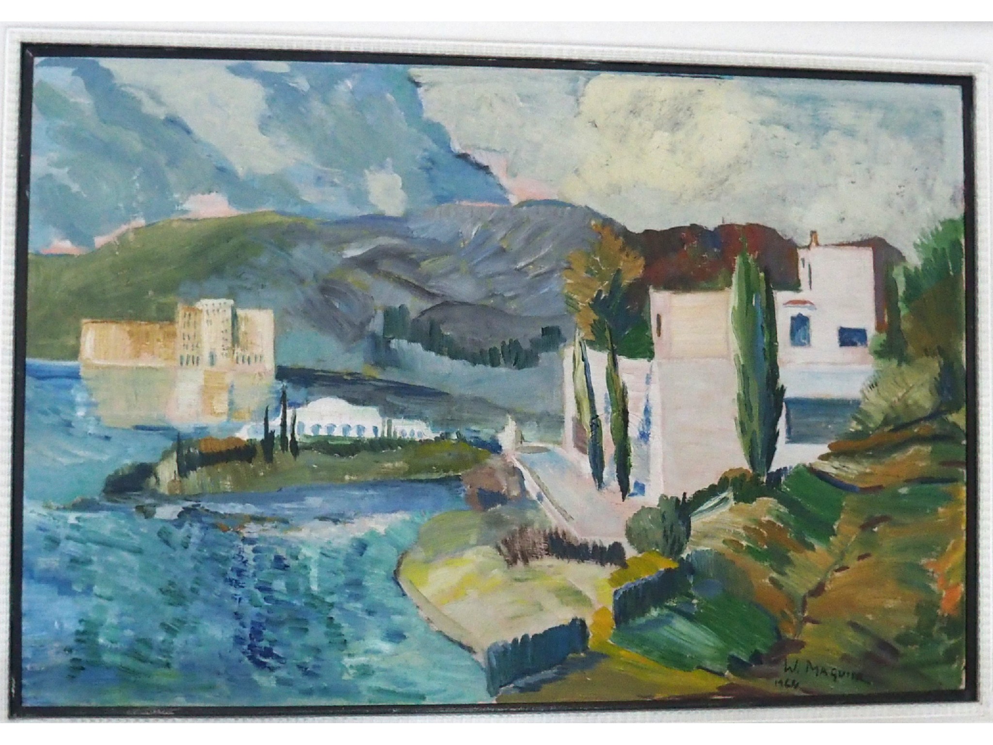 Appraisal: W MAGUIRE Cote d'Azur signed and dated oil on board