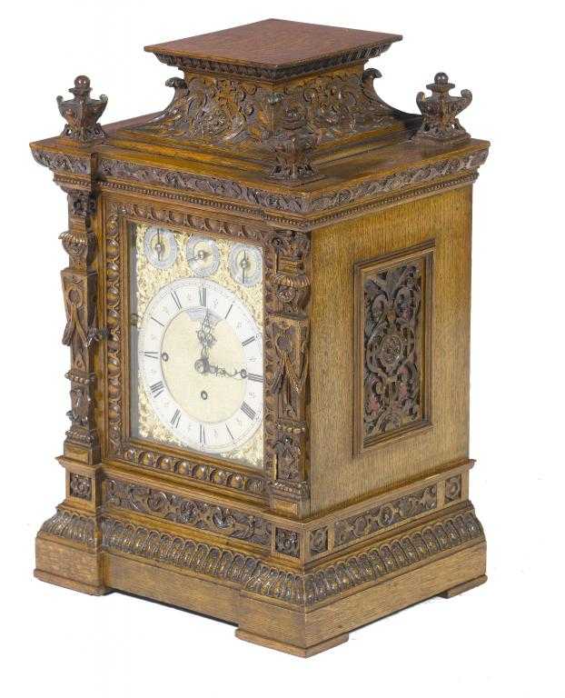 Appraisal: A VICTORIAN OAK BRACKET CLOCK the gilt brass rectangular dial