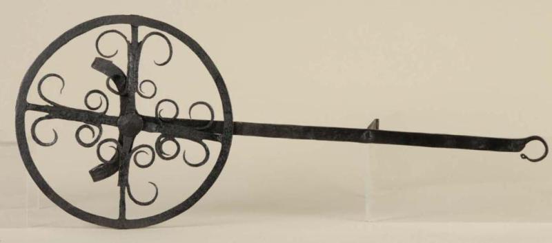 Appraisal: European Wrought Iron Revolving Broiler Description th Century Heavily damaged