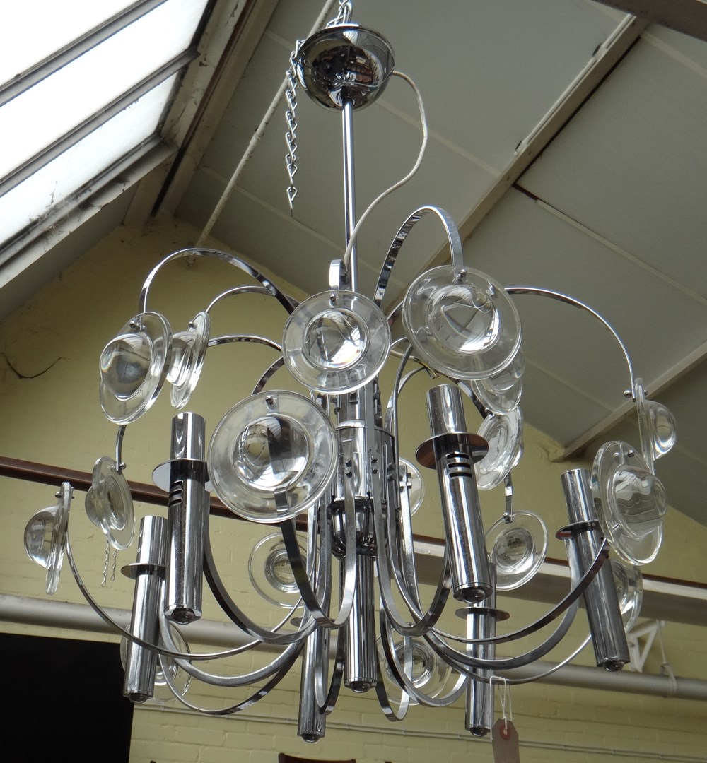 Appraisal: A Italian chrome plated and steel glass mounted six light