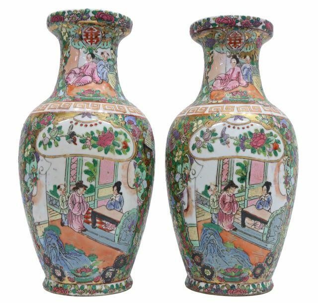 Appraisal: pair Chinese famille rose enameled porcelain vases with rose medallion