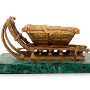 Appraisal: A Russian Malachite and Gilt Bronze Model of a Sleigh