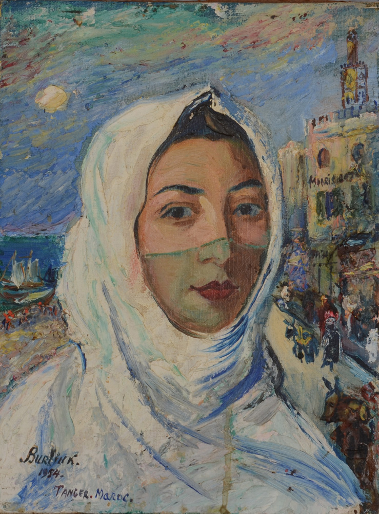 Appraisal: DAVID BURLIUK - MARUSSIA IN TANGIER Oil on canvasboard signed