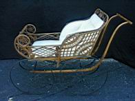 Appraisal: ANTIQUE WICKER BABY STROLLER Restored antique baby stroller cream upholstery