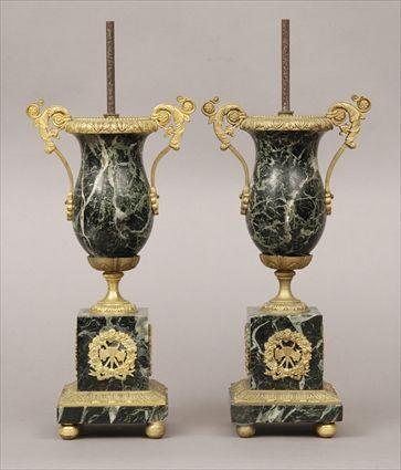 Appraisal: Pair of Empire-Style Gilt-Metal Mounted Marble Urns x in