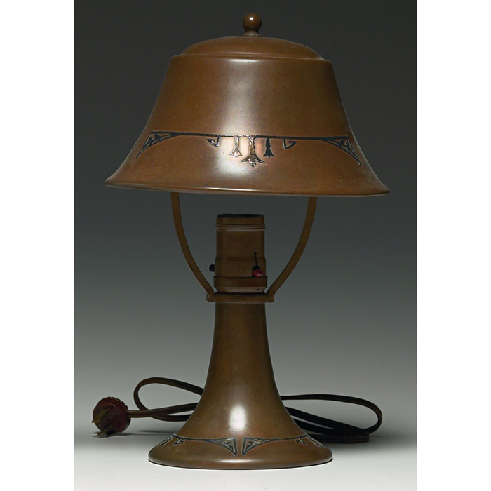 Appraisal: Heintz lamp attribution sterling on bronze applied organic design original