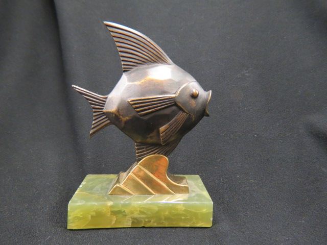 Appraisal: Deco Bronzed Sculpture of a Fish onyx base tall