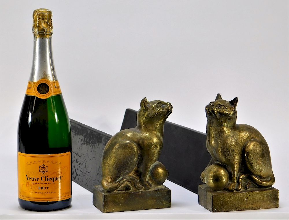 Appraisal: PR Antique Bronze Cat Fireplace Andirons PR Antique Bronze Cat