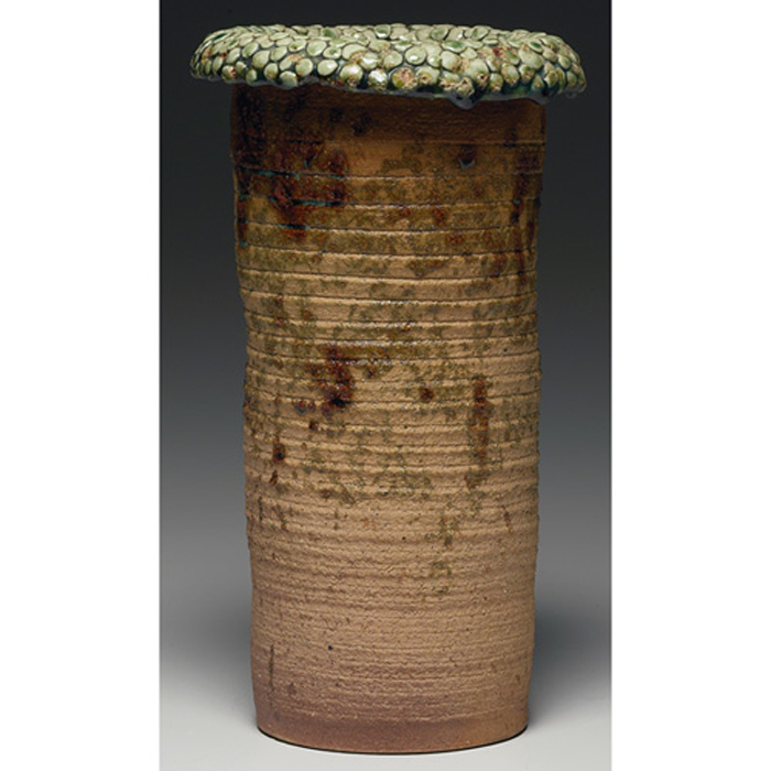 Appraisal: Waylande Gregory vase cylindrical form carved horizontal ribs and applied