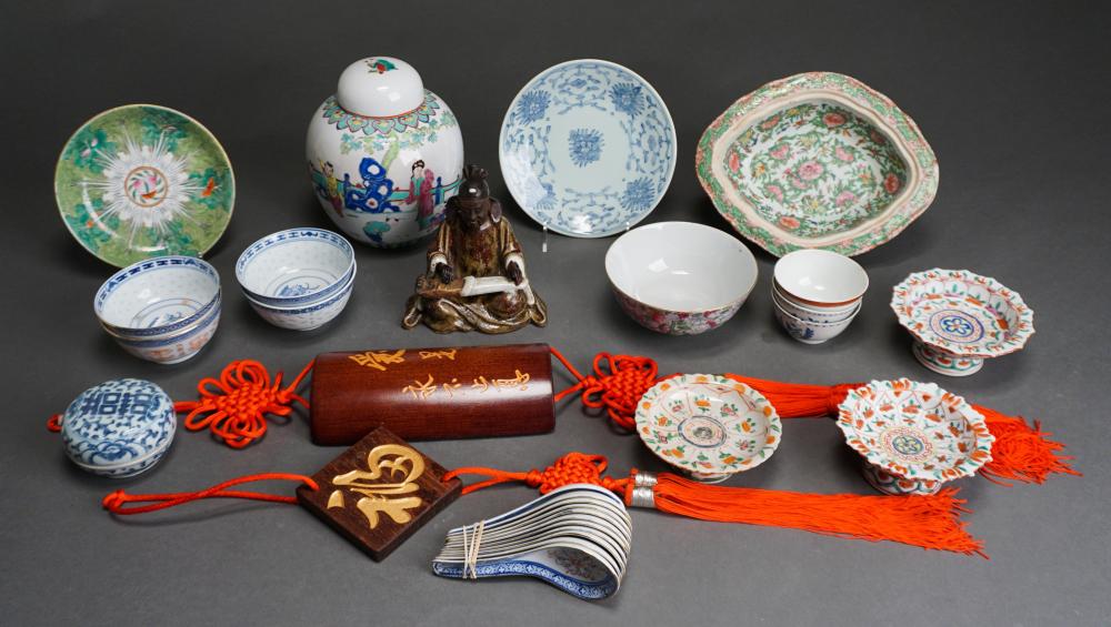 Appraisal: GROUP OF ASSORTED CHINESE CERAMIC AND WOOD TABLE ARTICLESGroup of