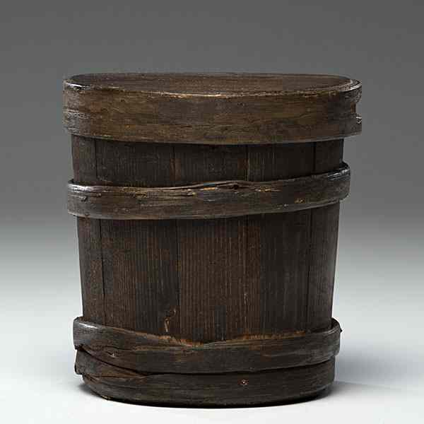 Appraisal: Wooden Firkin American a wooden firkin with early carved initials