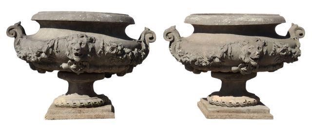 Appraisal: pair Large fiberglass garden urns having faux stone patina rolled