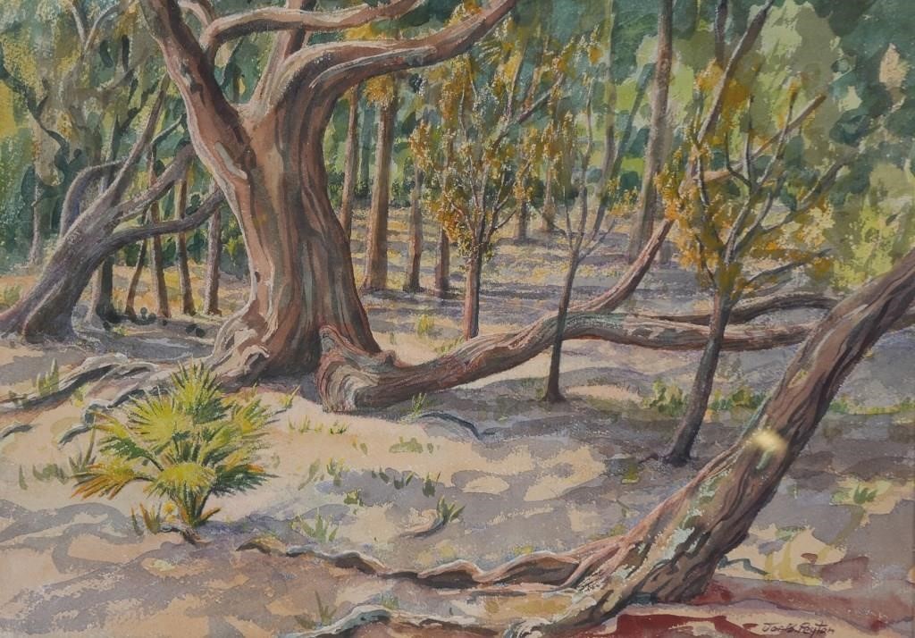 Appraisal: Watercolor on paper of trees on a beach by Joe