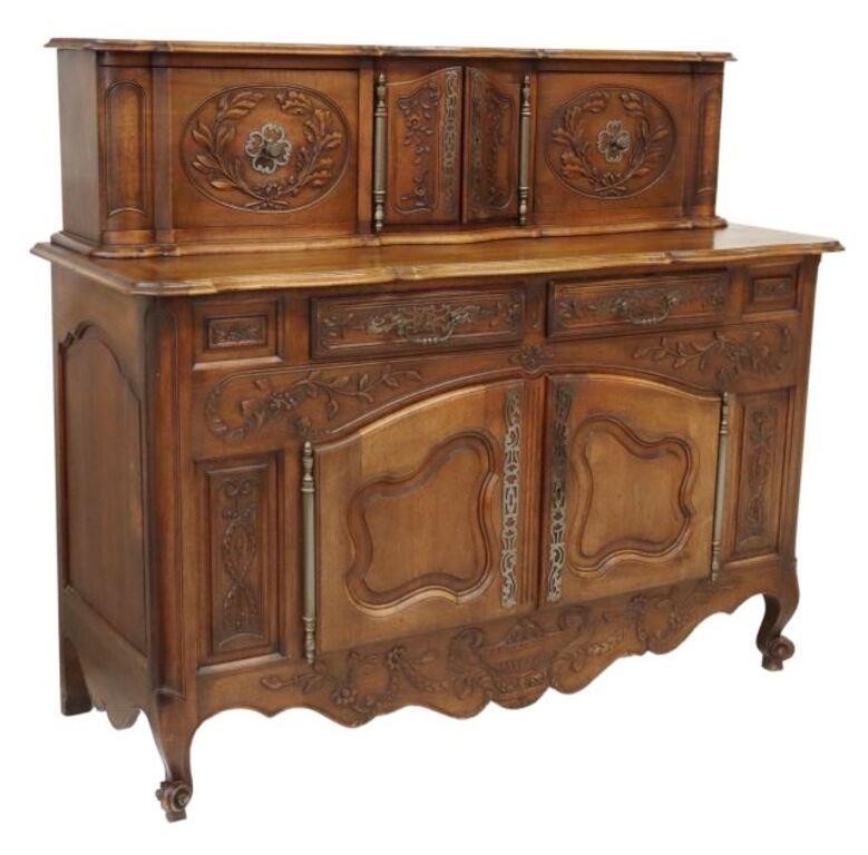 Appraisal: French Provincial walnut sideboard early th c superstructure with centered