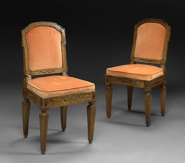 Appraisal: A pair of Italian Neoclassical walnut side chairs early th