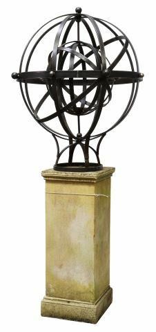 Appraisal: Large iron armillary sphere on stone pedestal base st c