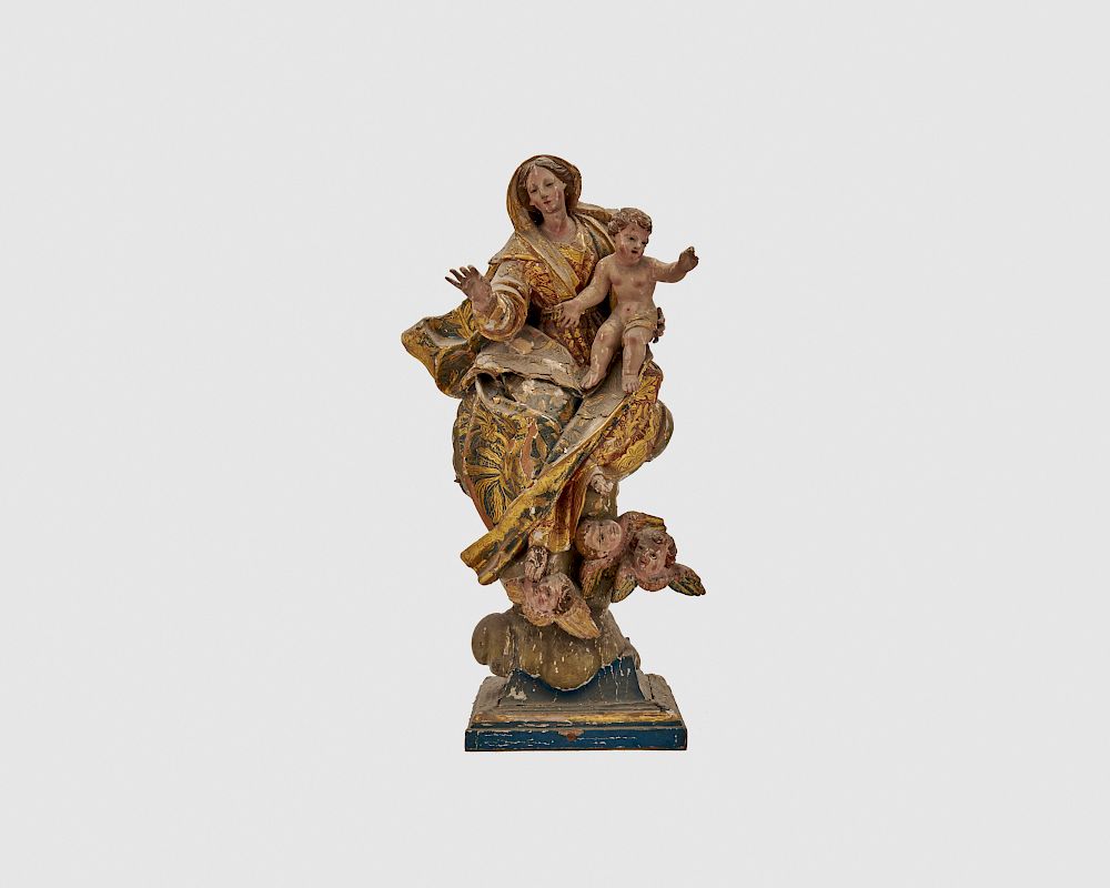 Appraisal: Continental Carved and Painted Wood Figure of Virgin and Child