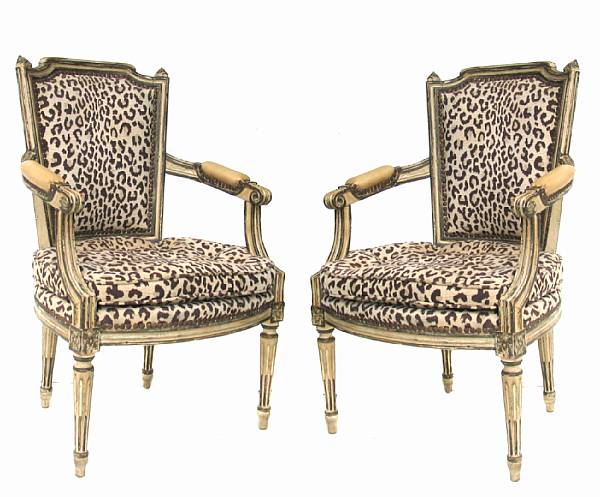 Appraisal: A pair of Louis XVI style paint decorated fauteuils height