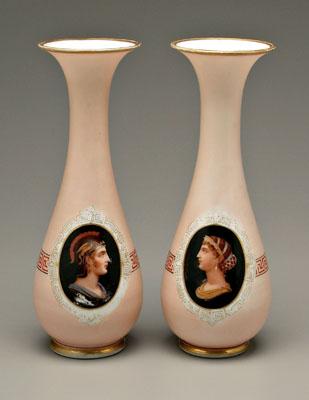 Appraisal: Pair portrait medallion vases white glass with pale peach surface