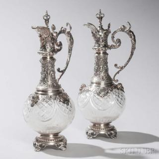 Appraisal: Two German Silver-mounted Glass Wine Ewers late th early th