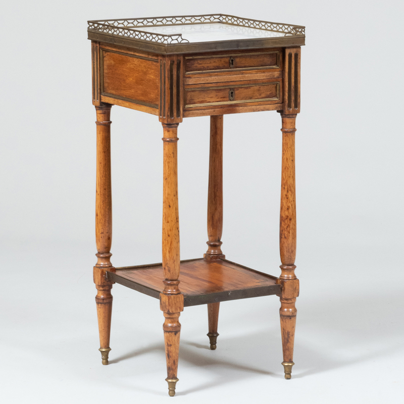 Appraisal: Louis XVI Style Brass-Mounted Fruitwood Side Table With inset marble