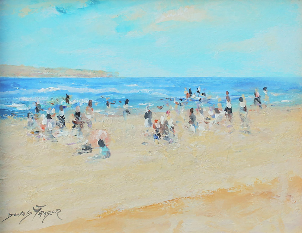 Appraisal: FRASER Donald American - Busy Beach Scene with Figures Oil