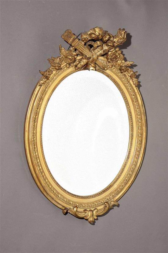 Appraisal: Louis XVI Style Giltwood and Gesso Oval Mirror Late th