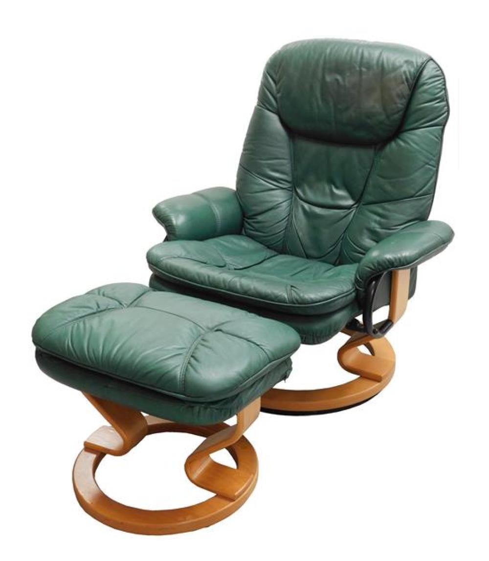 Appraisal: Palliser Winnipeg Canada contemporary forest green leather recliner and ottoman