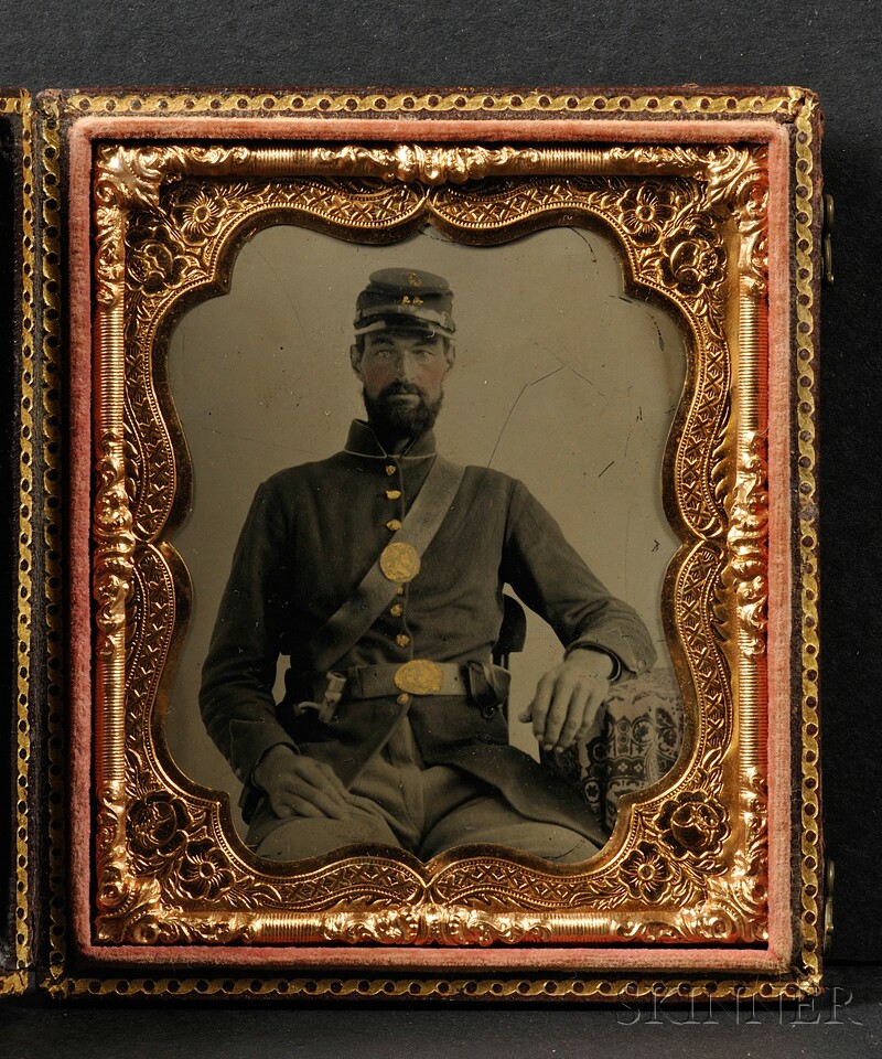 Appraisal: Sixth Plate Tintype Portrait of a Seated Soldier in a