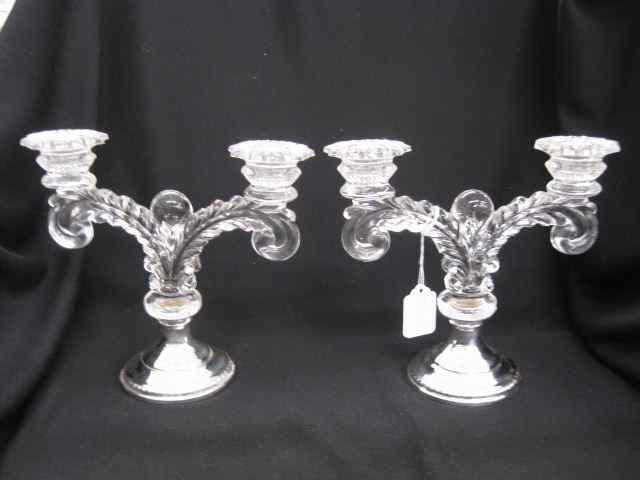 Appraisal: Pair of Sterling Silver Crystal Candelabra double sconce glass excellent