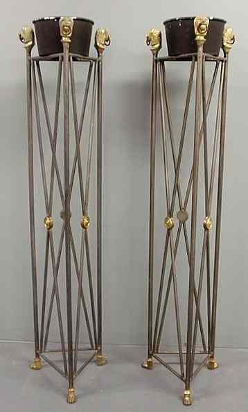 Appraisal: Pair of French Regency style torchiere plant stands with brass