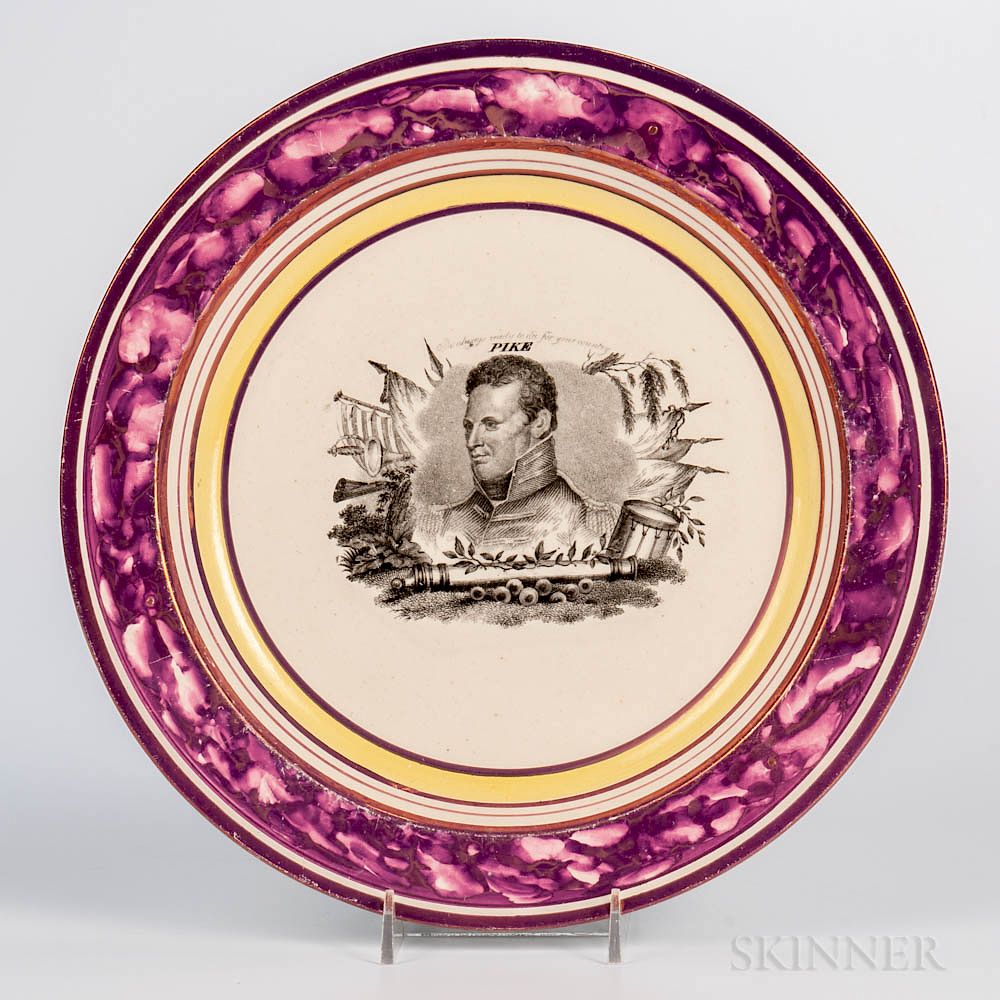 Appraisal: Pink Lustre Decorated Commemorative Pike Plate Pink Lustre Decorated Commemorative