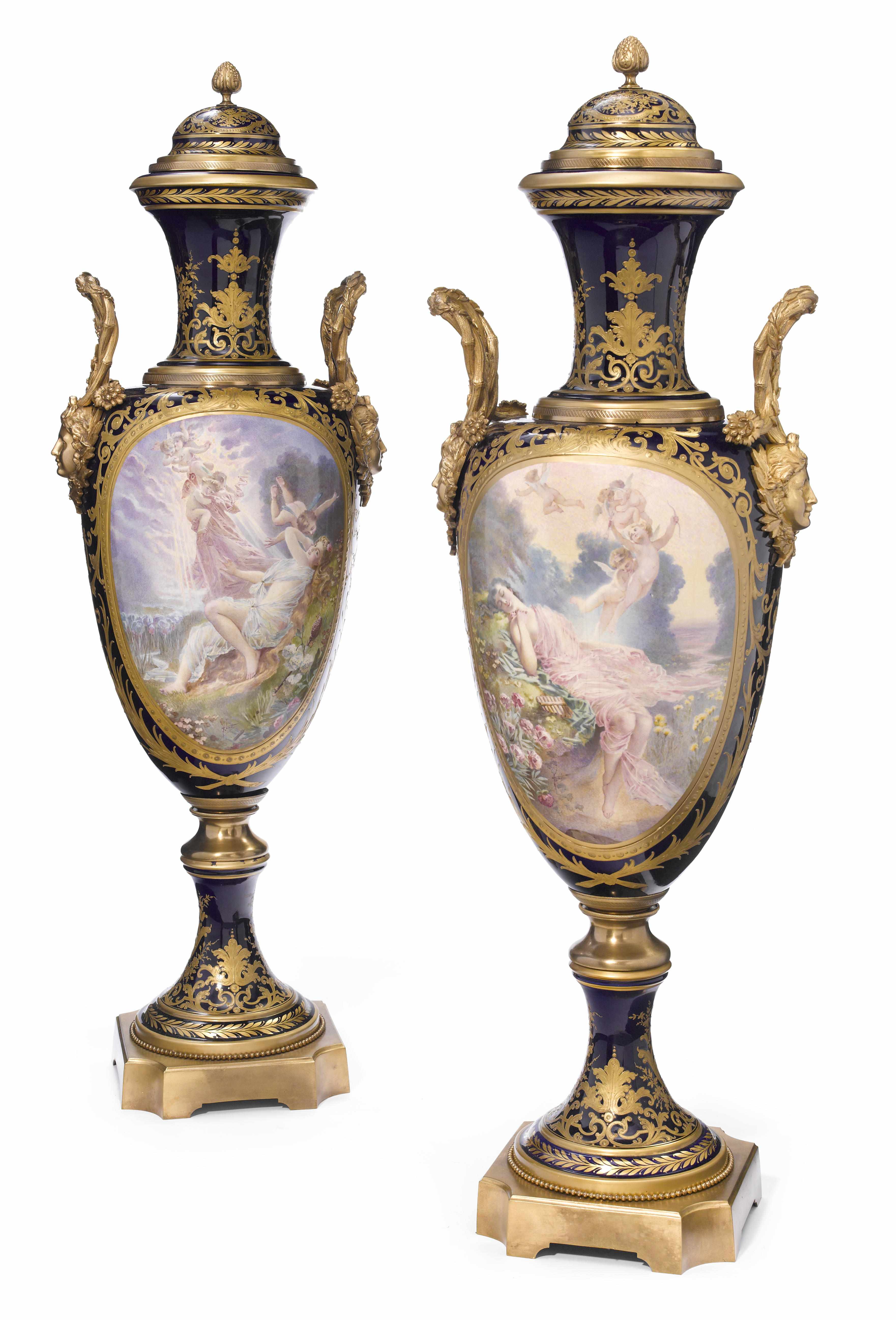 Appraisal: An imposing pair of Svres style earthenware gilt bronze mounted