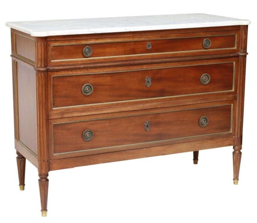 Appraisal: French Louis XVI style mahogany commode th c having marble