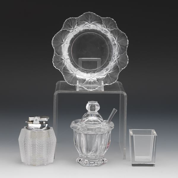 Appraisal: Four Lalique and Baccarat Table Items Including one Lalique frosted