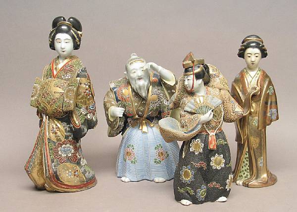 Appraisal: A group of four Kutani porcelain figures Including one male