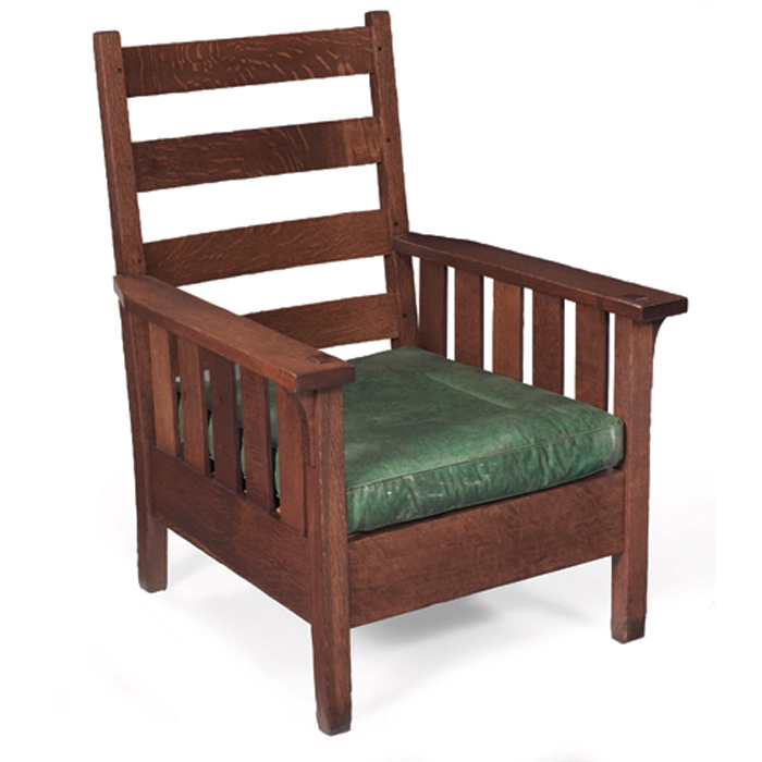 Appraisal: Gustav Stickley armchair five slats under each arm with corbel