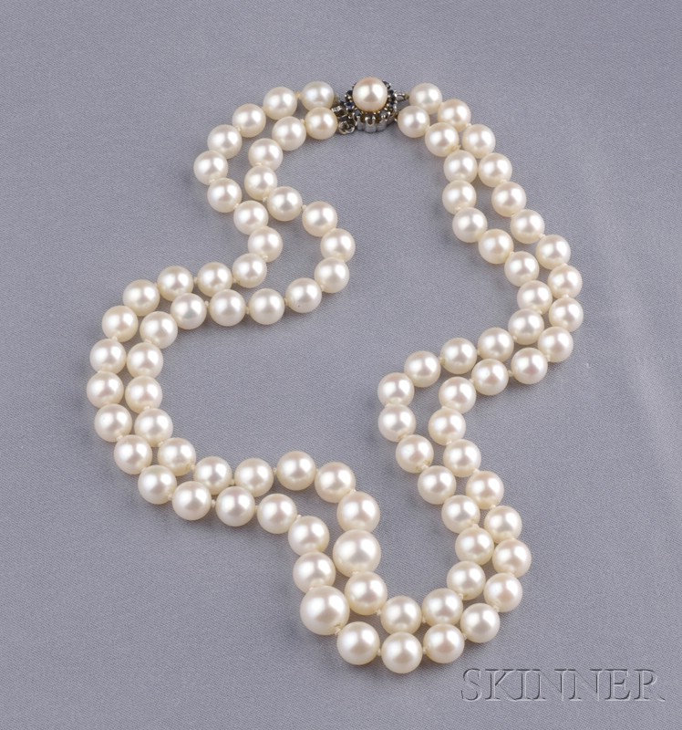 Appraisal: Cultured Pearl Necklace the double strand composed of white pearls