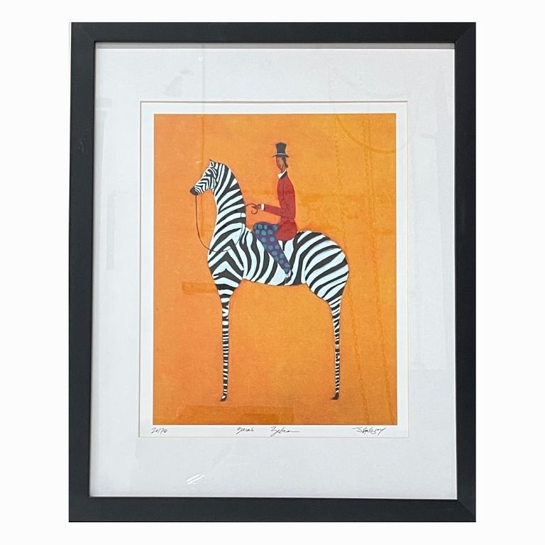 Appraisal: Lithograph by Johnathan Hallgrey Lady on a Zebra Signed by