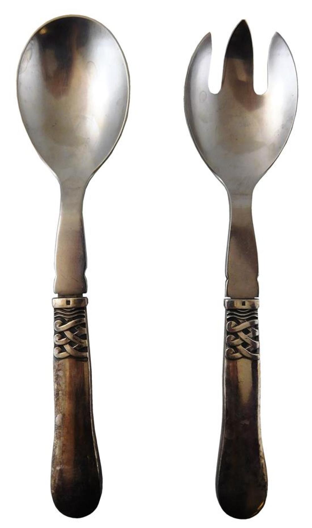 Appraisal: STERLING Georg Jensen Nordic pattern two piece salad set of