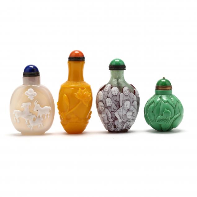 Appraisal: A GROUP OF FOUR CHINESE SNUFF BOTTLES Includes an egg