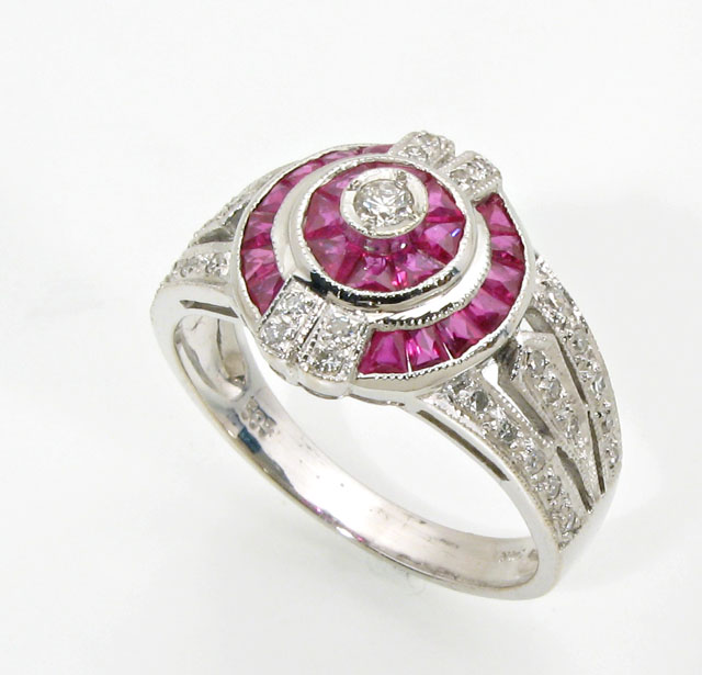 Appraisal: RUBY DIAMOND AND FOURTEEN KARAT WHITE GOLD RING American Art