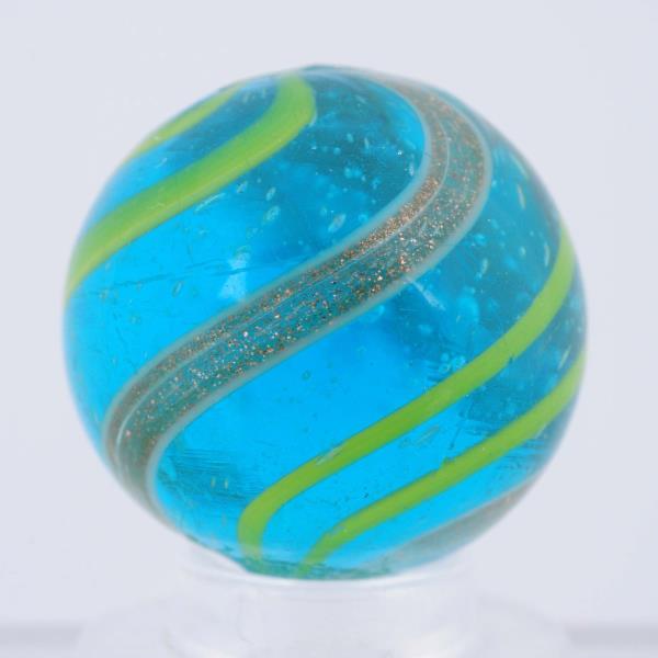 Appraisal: Aqua Glass Banded Lutz Marble Aqua transparent base with yellow