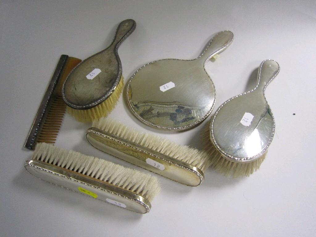 Appraisal: Four silver mounted Brushes a Mirror and Comb