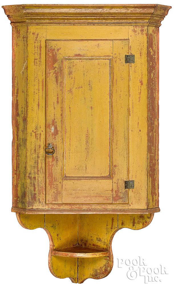 Appraisal: Pennsylvania painted hanging corner cupboard Pennsylvania painted poplar hanging corner