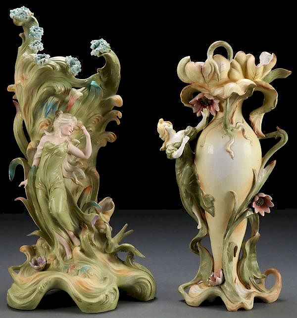 Appraisal: A PAIR OF ART NOUVEAU SAXONY PORCELAIN VASES A PAIR