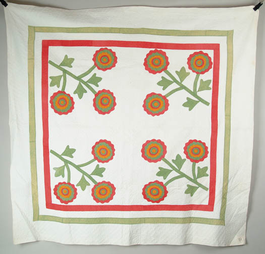 Appraisal: APPLIQU D QUILT ROSES Having double border with flowers of